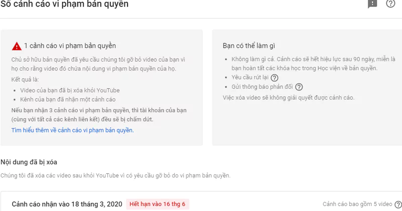 Vi phạm bản quyền Youtube sẽ dẫn đến việc xóa video