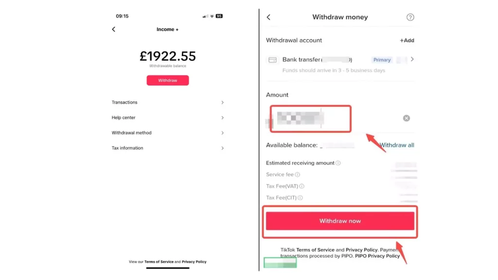 Instructions on how to withdraw money on TikTok Affiliate