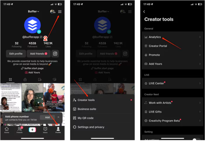 Cách truy cập Tiktok Analytics trên điện thoại
