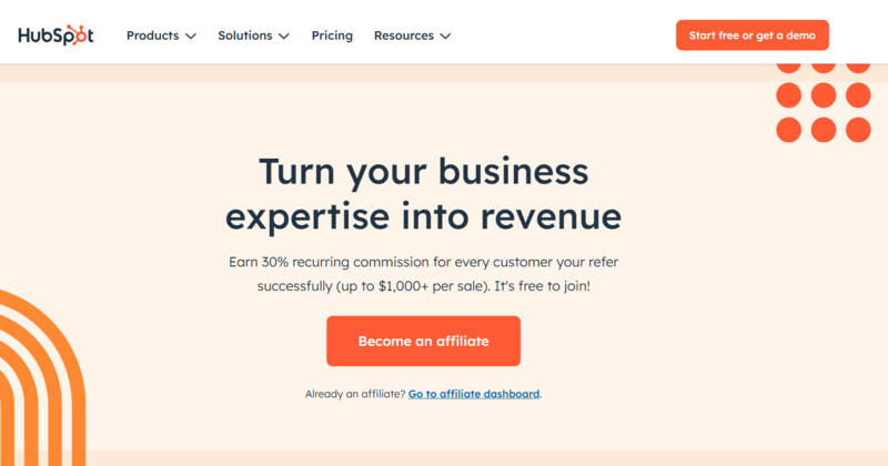 The HubSpot logo, representing one of the top high-ticket affiliate programs in the marketing software industry